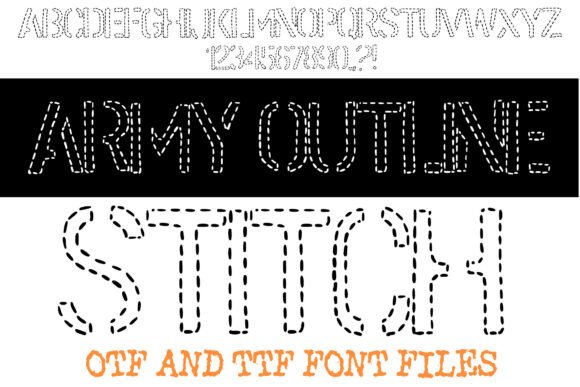 Army Outline Stitch Patch Font for Creative Design Projects